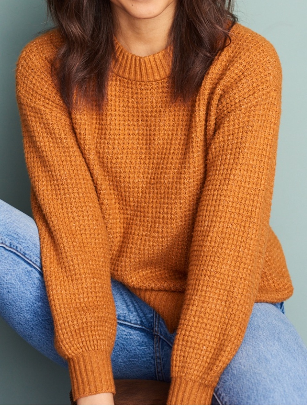 American Eagle | oversized waffle knit sweater orange size small